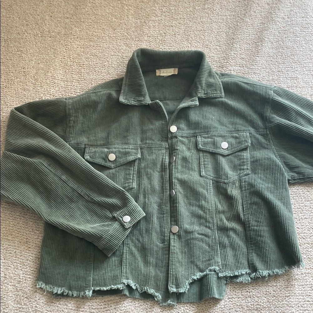 Corduroy Button-Up Jacket in Sage Green